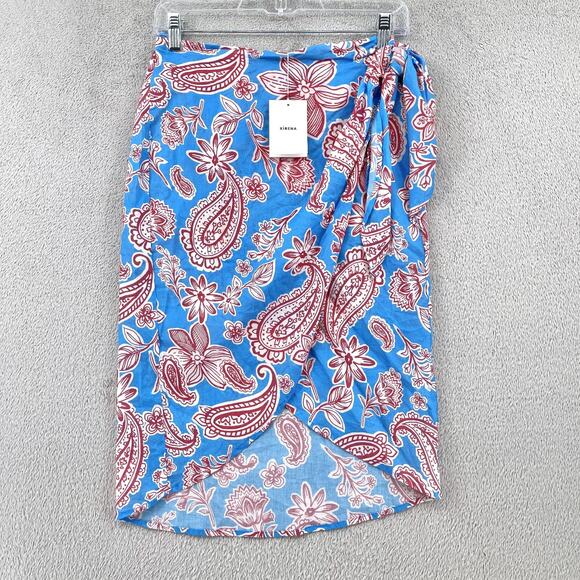 Xirena Sydni Sarong Skirt Women M Blue Red Capri Wrap Paisley Floral Beach Swim - Picture 1 of 12